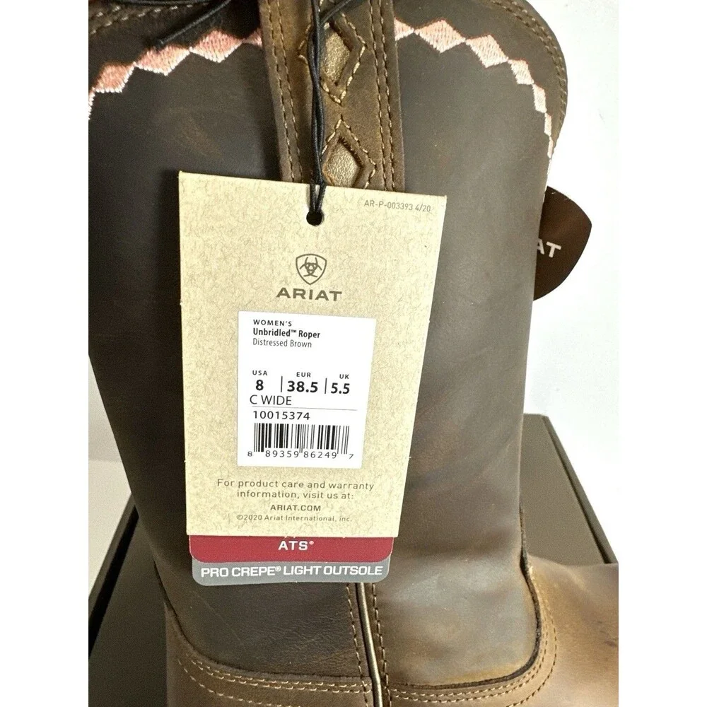 Ariat Women’s Unbridled Roper Western Boots Distressed Brown Size 8 C Wide